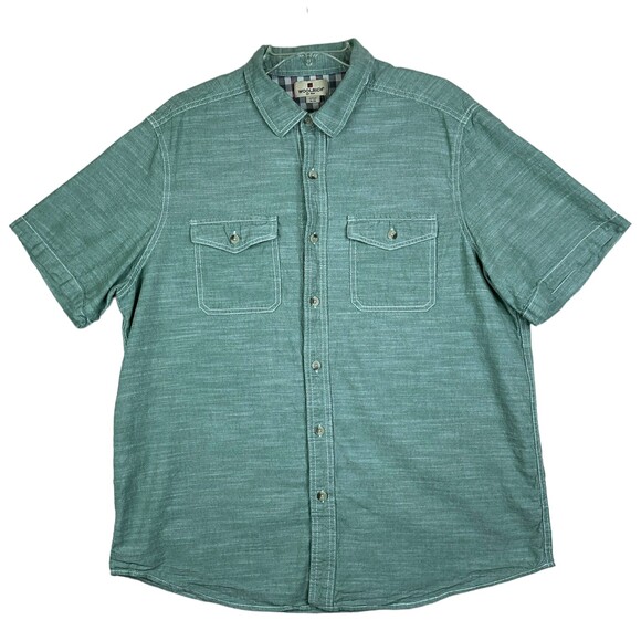 Woolrich Men’s XL Green Cotton Shirt – Short Sleeve Outdoor Casual Button-Up - Picture 1 of 6